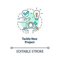 Tackle new project concept icon. Boost employee productivity. Burnout prevention abstract idea thin line illustration. Isolated outline drawing. Editable stroke vector