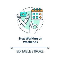 Stop work on weekends concept icon. Prevent burnout. Provide day off. Rest schedule abstract idea thin line illustration. Isolated outline drawing. Editable stroke vector