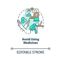 Avoid using medicines concept icon. Stop self-medication. Bad way to prevent burnout abstract idea thin line illustration. Isolated outline drawing. Editable stroke vector
