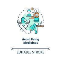 Avoid using medicines concept icon. Stop self-medication. Bad way to prevent burnout abstract idea thin line illustration. Isolated outline drawing. Editable stroke vector