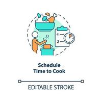 Schedule time to cook concept icon. Organize work breaks. Burnout prevention abstract idea thin line illustration. Isolated outline drawing. Editable stroke vector