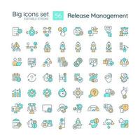 Release management RGB color big icons set. Software product development. Isolated vector illustrations. Simple filled line drawings collection. Editable stroke