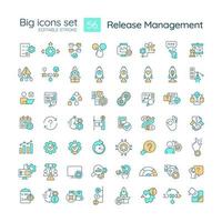 Release management RGB color big icons set. Software product development. Isolated vector illustrations. Simple filled line drawings collection. Editable stroke