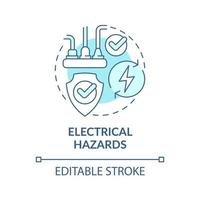 Electrical hazards turquoise concept icon. Way to minimize common accidents abstract idea thin line illustration. Isolated outline drawing. Editable stroke vector