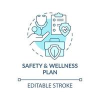 Safety and wellness plan turquoise concept icon. Avoiding employee injuries tip abstract idea thin line illustration. Isolated outline drawing. Editable stroke vector