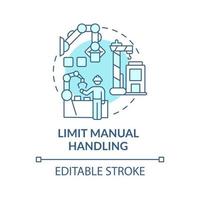 Limit manual handling turquoise concept icon. Minimizing risks of accidents tip abstract idea thin line illustration. Isolated outline drawing. Editable stroke vector