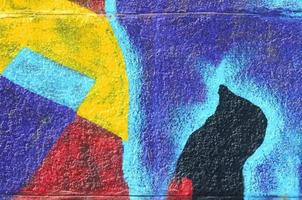 Fragment of graffiti drawings. The old wall decorated with paint stains in the style of street art culture. Multicolored background texture photo