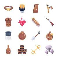 Collection of Cowboy Equipment 2D Icons vector