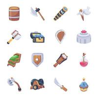 Pack of Pirate Equipment 2D Icons vector