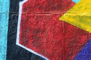 Fragment of graffiti drawings. The old wall decorated with paint stains in the style of street art culture. Multicolored background texture photo