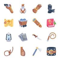 Pack of Cowboy Tools 2D Icons vector