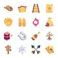 Pack of Cowboy 2D Icons vector