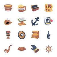 Collection of Pirate Objects 2D Icons vector