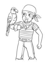 Pirate with Macaw Isolated Coloring Page for Kids vector