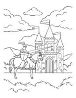 Knight Riding a Horse in Front of Castle Coloring vector