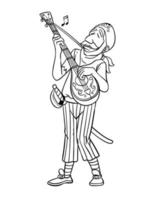 Pirate with a Guitar Isolated Coloring Page vector