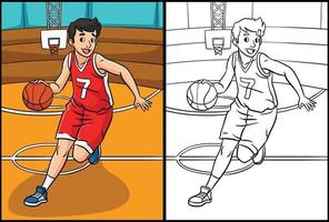 ilustración coloreada de la página para colorear de baloncesto vector