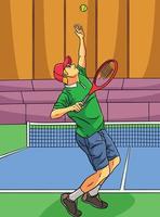 Tennis Sports Colored Cartoon Illustration vector