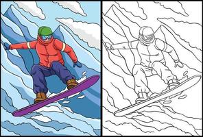 snowboarding página para colorear ilustración en color