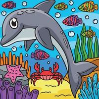 Dolphin Marine Animal Colored Cartoon Illustration vector