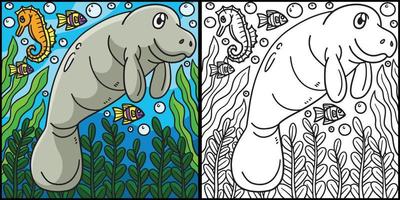 Manatee Coloring Page Colored Illustration vector