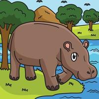 Hippo Marine Animal Colored Cartoon Illustration vector