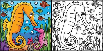 Sea Horse Coloring Page Colored Illustration vector