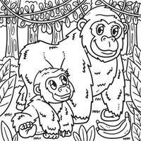 Mother Gorilla and Baby Gorilla Coloring Page vector