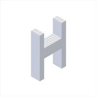 Isometric font made from color plastic blocks. The children s designer. Letter H. Vector illustration