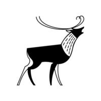 Black and white drawing of a reindeer howling. Logo, badge, badge, emblem, label. vector