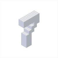 Isometric numeral 7 in gray on a white background is assembled from plastic blocks. Vector illustration.