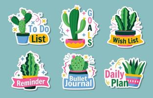 Cactus Journal Sticker Set vector