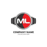 Ml letra logo diseño icono fitness y música vector símbolo.