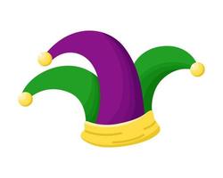 Vector cartoon jester hat for Mardi Gras. Fat Tuesday icon on white