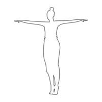 Contour drawing of a woman doing yoga with arms raised in different directions at shoulder level vector