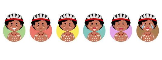 avatar aborigen con varias expresiones vector