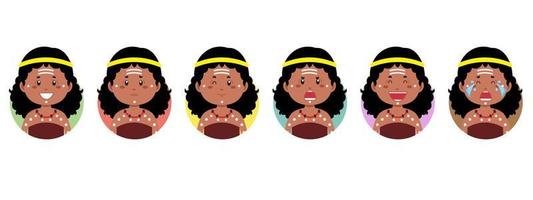 avatar aborigen con varias expresiones vector