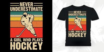 divertido jugador de hockey deportivo regalo retro vintage diseño de camiseta de hockey vector