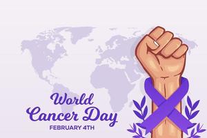 banner horizontal de ilustración del día mundial contra el cáncer dibujado a mano vector