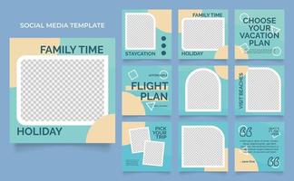 social media template banner travel and vacation service promotion. fully editable instagram and facebook square post frame puzzle organic sale poster vector