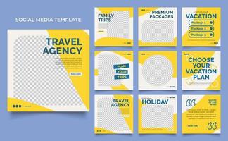 social media template banner travel and vacation service promotion. fully editable instagram and facebook square post frame puzzle organic sale poster vector