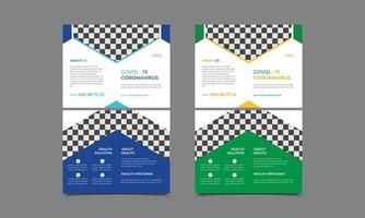 Corona virus bifold brochure template. Covid 19 Symptoms Prevention brochure template design. vector illustration.