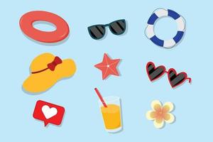 Summer elements collection of simple and elegant vector design flat illustration