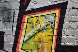 Street art. Colorful graffiti on the wall. Fragment for background. Abstract detail of a graffiti photo