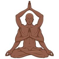 Design of man with six arms doing yoga vector