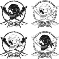 Pirate skull design with white grayscale swords vector