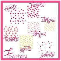 A set of patterns of seven backgrounds for small items on the theme of Valentine's Day. Mini backgrounds for various small items. repeating background of different sizes. Packaging vector