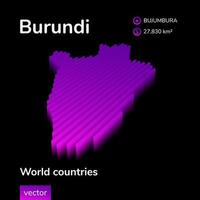 Stylized isometric vector Burundi 3D map. Map of Burundi in violet and purple colors on black background