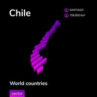 Chile 3d map. Stylized vector isometric neon map in violet colors on black background. Geography study poster, infographic element.