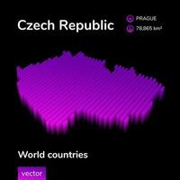 Czech Republic 3D map. Stylized neon digital isometric striped vector Map of Czech Republic in violet and pink colors on the black background.